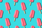 Ice cream seamless pattern on blue background