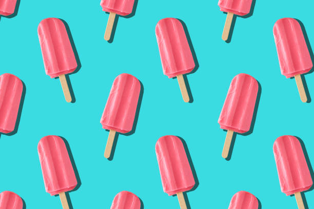 Ice cream seamless pattern on blue background Ice cream popsicle on blue background. Seamless pattern. Summer background flavored ice photos stock pictures, royalty-free photos & images