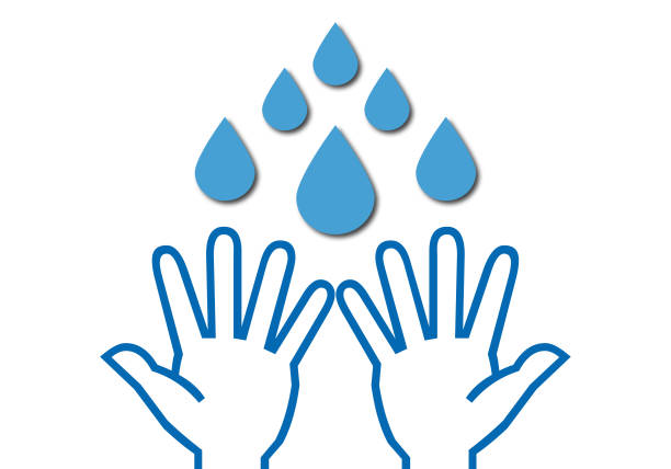 Hand washing to prevent coronavirus on white background, COVID-19, water paper, isolated hands.