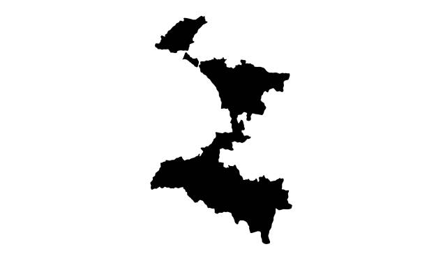 ilustrações de stock, clip art, desenhos animados e ícones de black silhouette map of the city of taranto in italy - topography map contour drawing outline