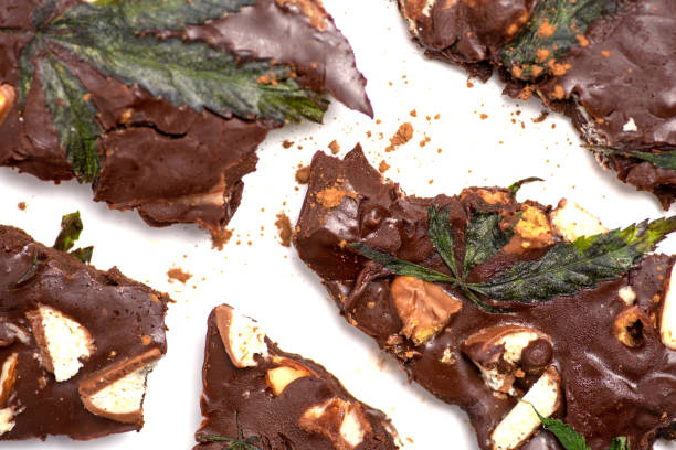 istock Chocolate with nuts infused with marijuana cannabis leaves on white background 1326026138