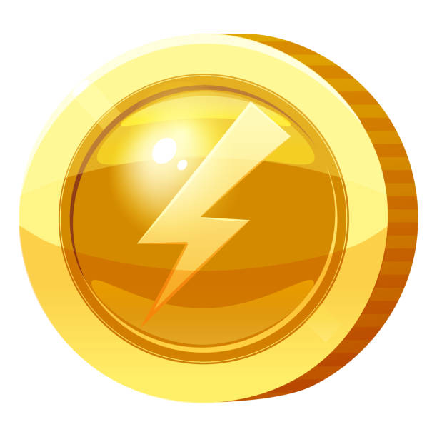 istock Gold Medal Coin Bolt Lightning symbol. Golden token for games, user interface asset element. Vector illustration 1326027868
