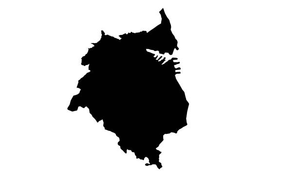 black silhouette map of the city of Gdynia in Poland black silhouette map of the city of Gdynia in Poland on white background gdynia stock illustrations