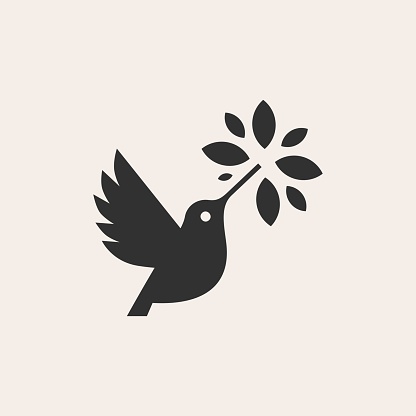 hummingbird colibri leaf hipster vintage vector icon illustration