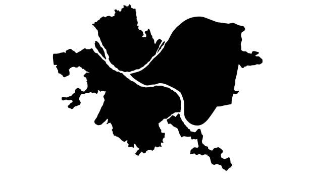 black silhouette map of the city of Pittsburgh in Pennsylvania black silhouette map of the city of Pittsburgh in Pennsylvania on white background philadelphia aerial stock illustrations