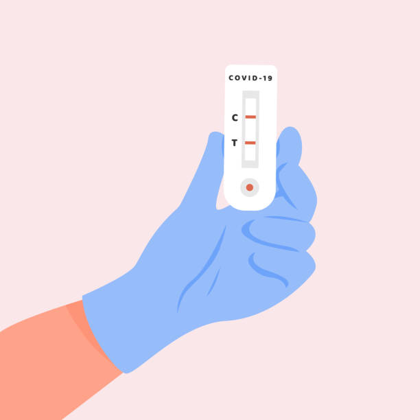 A doctor in latex gloves holding Covid-19 Rapid Antigen test. A nurse hand with Coronavirus Express Antidody Positive blood test result. Vector Illustration isolated on background. A doctor in latex gloves holding Covid-19 Rapid Antigen test. A nurse hand with Coronavirus Express Antidody Positive blood test result. Vector Illustration isolated on background bloody nose stock illustrations