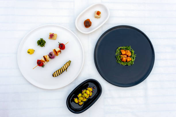 istock Top view on a complete four course meal in gourmet restaurant. 1326035485