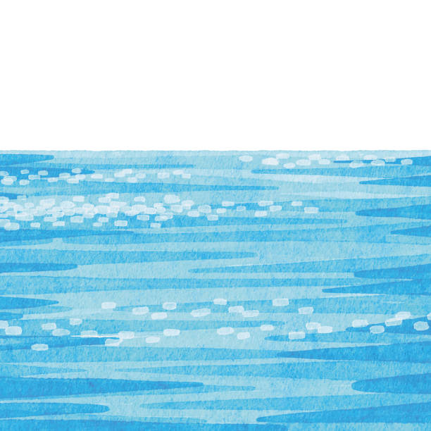 ilustrações, clipart, desenhos animados e ícones de fundo da superfície da água azul-aquarela - seascape