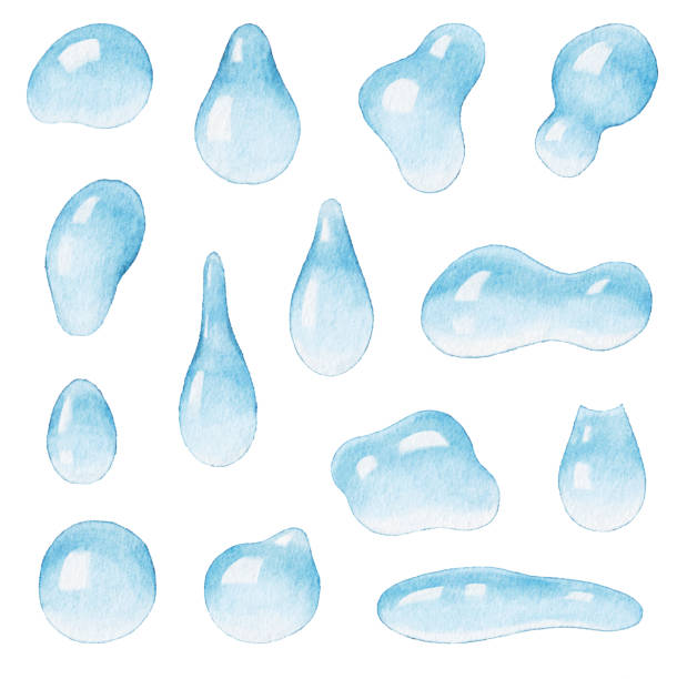 ilustraciones, imágenes clip art, dibujos animados e iconos de stock de gotas de agua azul de acuarela - lágrima