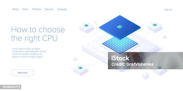 Computer Cpu Chip Illustration In Isometric Vector Design Semiconductor Microchip Or Processor Abstract Data Component Or Gpu Hardware Circuit Artificial Intelligence Or Ai Background Stock Illustration - Download Image Now