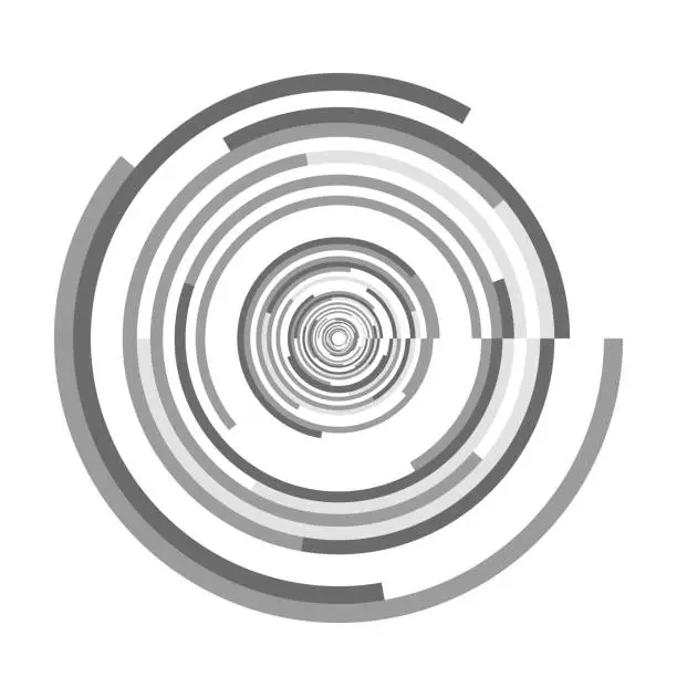 Vector illustration of Quarter circles around middle, 90-degree perpendicular sections.