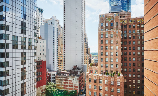 Manhattan cityscape on a sunny summer day, New York City, USA.