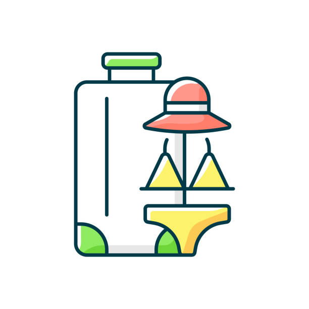 All girl travel RGB color icon All girl travel RGB color icon. Trip for bachelor party. Woman clothing packing for summer beach vacation. Isolated vector illustration. Tourism industry category simple filled line drawing bachelorette beach stock illustrations