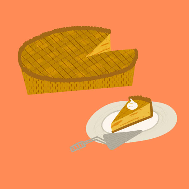 ilustrações de stock, clip art, desenhos animados e ícones de hand drawn vector illustration of pumpkin or other pie. cut pie with a slice a la mode with whipped cream or ice cream. autumn concept. abstract cartoon style isolated. - pie baked food pumpkin pie