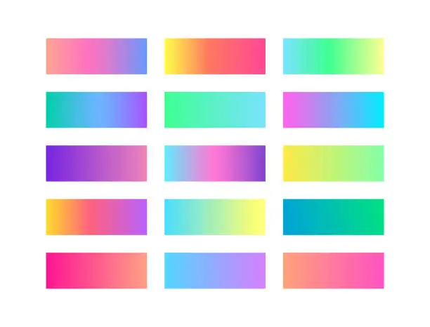 Vector illustration of Pastel trendy smooth gradient color set. Collection of colorful gradient swatches palette. Vector shiny background collection for screen, frame, label, web, design, mobile app, button, wallpaper