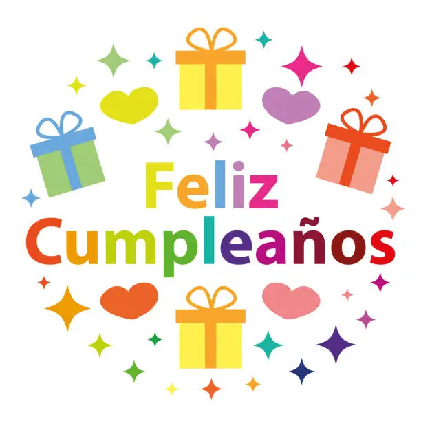 Vector illustration of Feliz cumpleaños. Vector starry greeting card. Happy bbirthday in spanish.