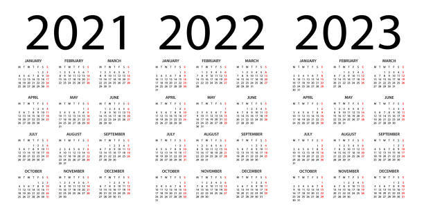 Calendar 2021, 2022, 2023 - illustration. Week starts on Monday. Calendar Set for 2021, 2022, 2023 years Calendar 2021, 2022, 2023 year - vector illustration. Week starts on Monday. Calendar Set for 2021, 2022, 2023 years 2021 stock illustrations