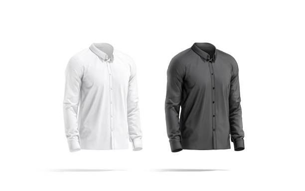 istock Blank black and white classic shirt mockup set, side view 1326058337