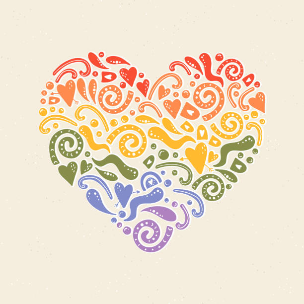 красочный рисовать дизайн каракули, любовь любовь написана от руки, отлично подходит для карт, баннеры, обои, футболки - векторный дизайн - gay pride spectrum backgrounds textile stock illustrations