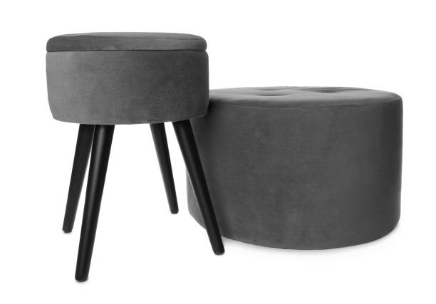istock Stylish grey velvet stool and ottoman on white background 1326063746
