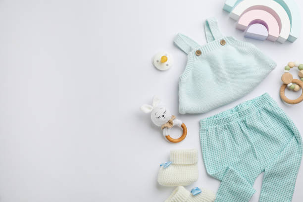 istock Flat lay composition with baby clothes and accessories on white background, space for text 1326063874