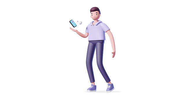 istock Illustration of 3d man with a smart phone 1326064575