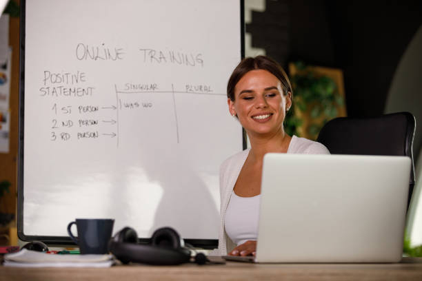 istock Female professor holding online training for students 1326065839