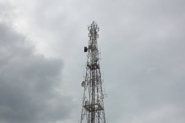 istock Microwave antenna tower.Rain falls close 1326065926