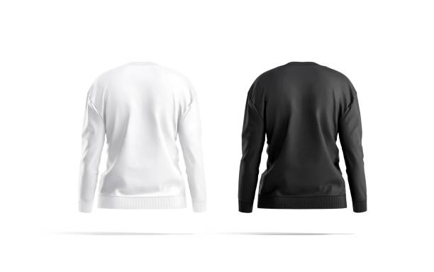 istock Blank black and white women sweatshirt mockup, back view 1326066380