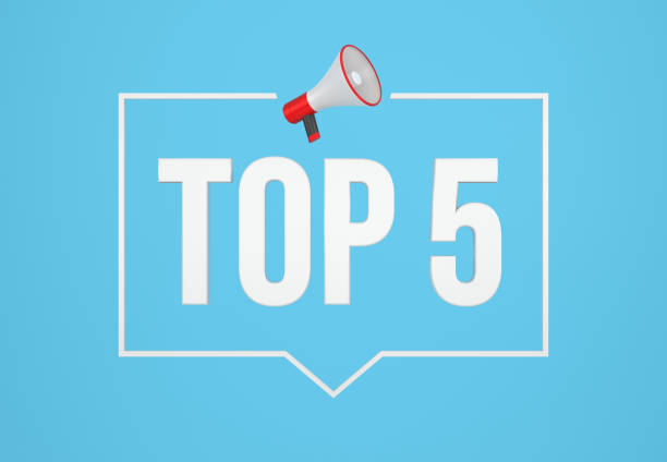 Top 5 concept and megaphone Top 5 concept and megaphone. Communication Concept. high section stock pictures, royalty-free photos & images