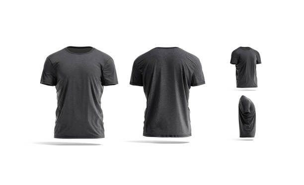 istock Blank black wrinkled t-shirt mockup, different views 1326067258