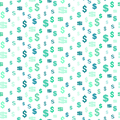 Seamless pattern dollar symbols currency. Green vector background with signs of dollars. Dollar american cash. Trendy investment pattern. Can be used for ad, poster, banner of american money exchange