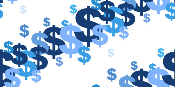 Dollar money currency symbol background Seamless pattern dollar symbols currency. Blue vector background with signs of dollars. Dollar american cash. Trendy investment pattern. Can be used for ad, poster, banner of american money exchange currency us paper currency dollar one dollar bill stock illustrations