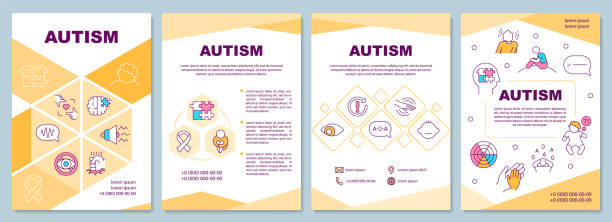 Autism brochure template Autism brochure template. Behavior and communicational problems. Flyer, booklet, leaflet print, cover design with linear icons. Vector layouts for presentation, annual reports, advertisement pages healthcare fitness and herbal medicine banner set stock illustrations