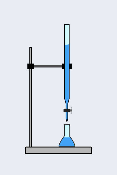 Titration Vector illustration of titration with burette. flask funnel stock illustrations