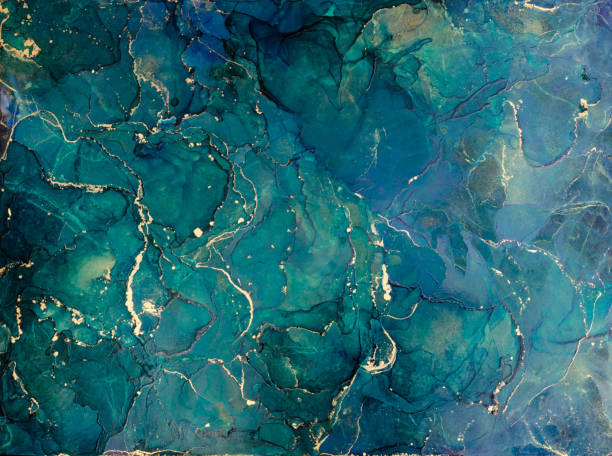 istock Gemstone malachite . Ink, paint, abstract. Luxury Alcohol ink modern abstract painting with golden lines, modern contemporary art. Marbling Texture design for poster, brochure, invitation 1326074372