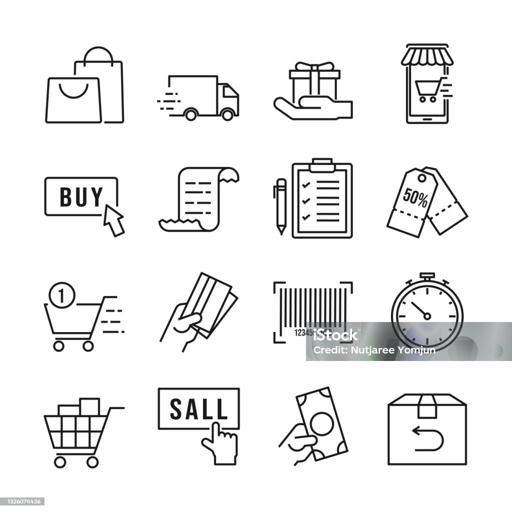 Vector Online Shopping Icon Set On White Background Stock Illustration -  Download Image Now - iStock