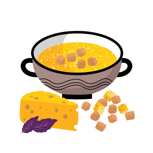 cheese soup crackers - kruton stock illustrations