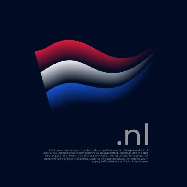 Vector illustration of Netherlands flag. Holland flag colors stripes on dark background. Vector stylized national poster design with nl domain, place for text. Tricolor of Netherlands. State dutch patriotic banner, cover