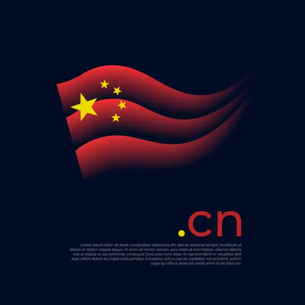 Vector illustration of China flag. Colored stripes of the chinese flag on a dark background. Vector stylized design of national poster with cn domain, place for text. State patriotic banner china, cover