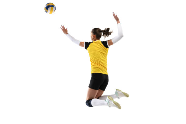 istock Female professional volleyball player with ball isolated on white studio background. The athlete, exercise, action, sport, healthy lifestyle, training, fitness concept. 1326082135