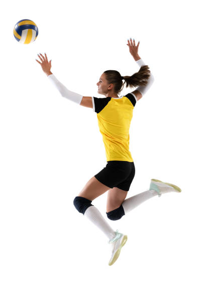 istock Female professional volleyball player with ball isolated on white studio background. The athlete, exercise, action, sport, healthy lifestyle, training, fitness concept. 1326082140