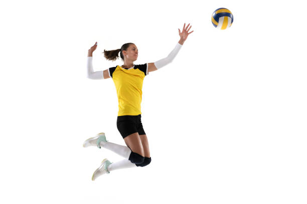 istock Female professional volleyball player with ball isolated on white studio background. The athlete, exercise, action, sport, healthy lifestyle, training, fitness concept. 1326082159