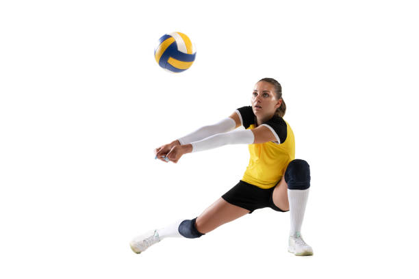 istock Female professional volleyball player with ball isolated on white studio background. The athlete, exercise, action, sport, healthy lifestyle, training, fitness concept. 1326082162
