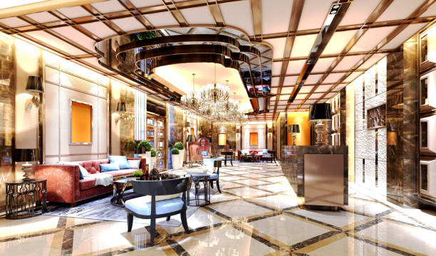istock 3d render of luxury hotel lobby and reception 1326082258