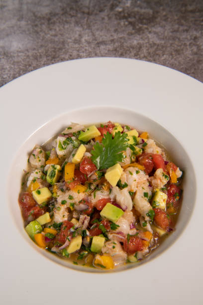 istock Cod Ceviche recipe, bread in oil and garlic. 1326083168