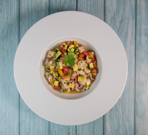 istock Cod Ceviche recipe, bread in oil and garlic. 1326083660