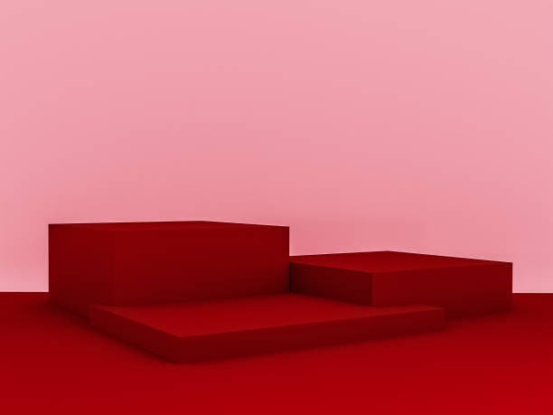 istock Scene with red color podium for mock up presentation in minimalism style with copy space, 3d render abstract background design 1326084739