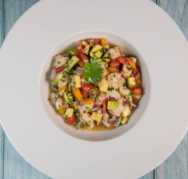 istock Cod Ceviche recipe, bread in oil and garlic. 1326084966