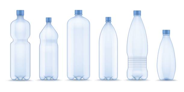 istock Realistic water bottle. Plastic containers for mineral, carbonated and soft beverages. 3D blank transparent jar with lid for liquid. Types set of drink packaging. Vector branding template 1326085906